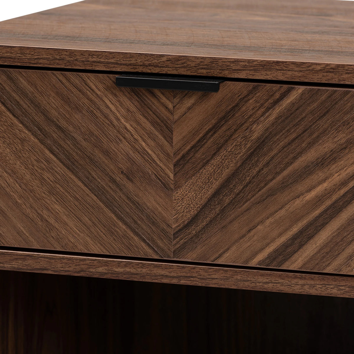 Walnut Brown Wood and Black Metal 1-Drawer End Table L27993