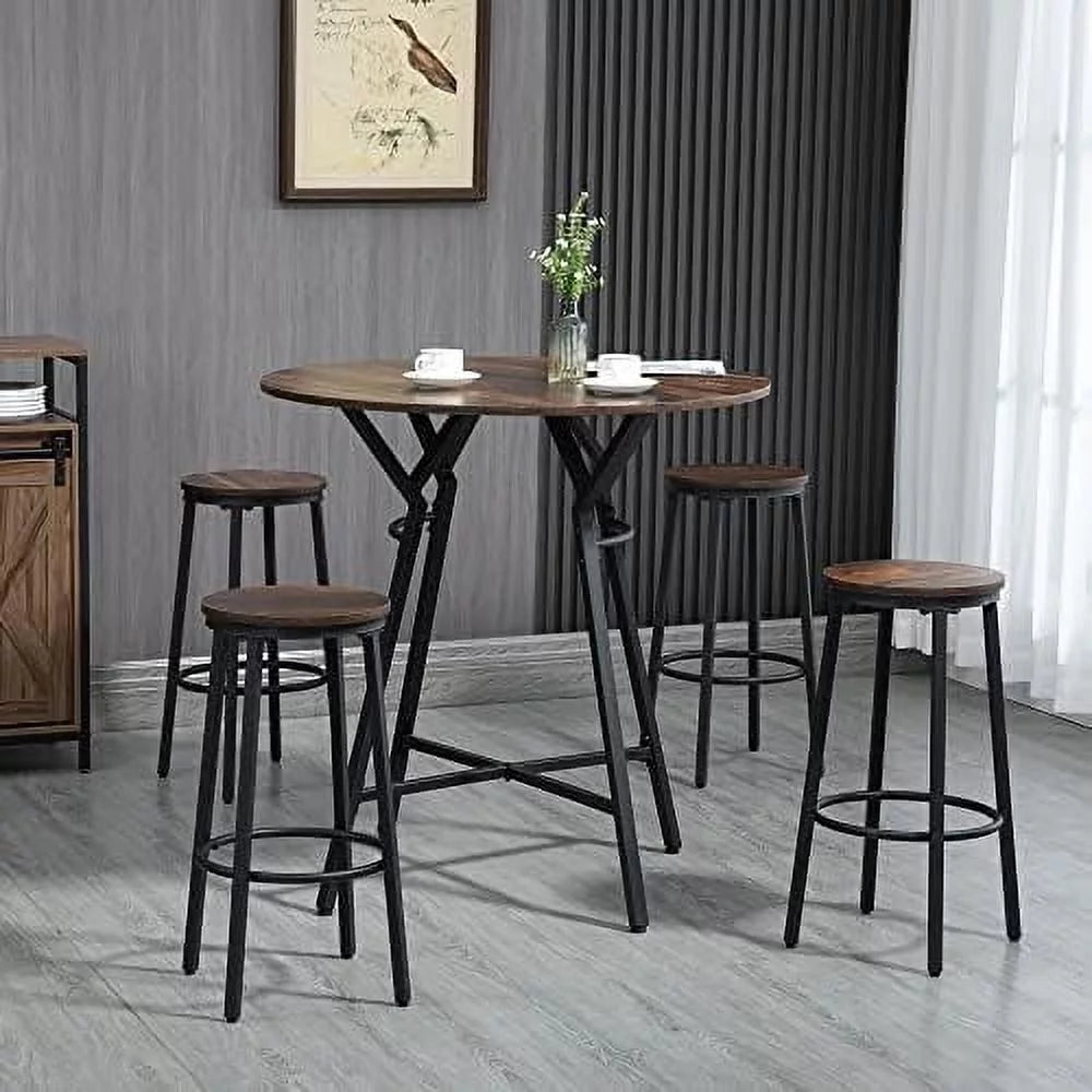 5-Piece Bar Table and Chairs Set Black Brown X535725