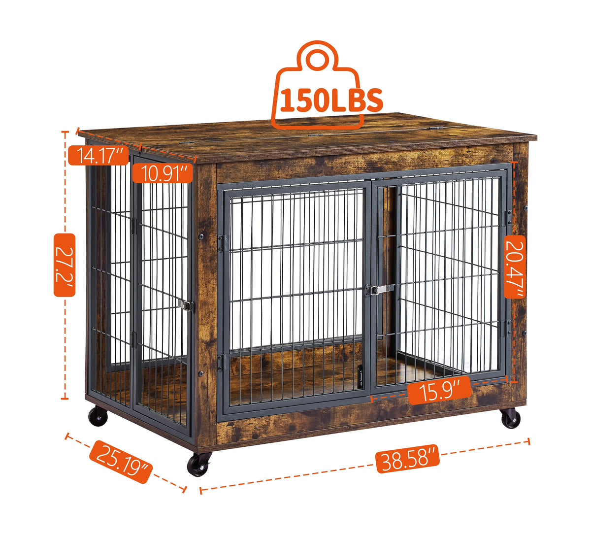 Wooden Dog Crate with Double Doors and Lift Top B13092