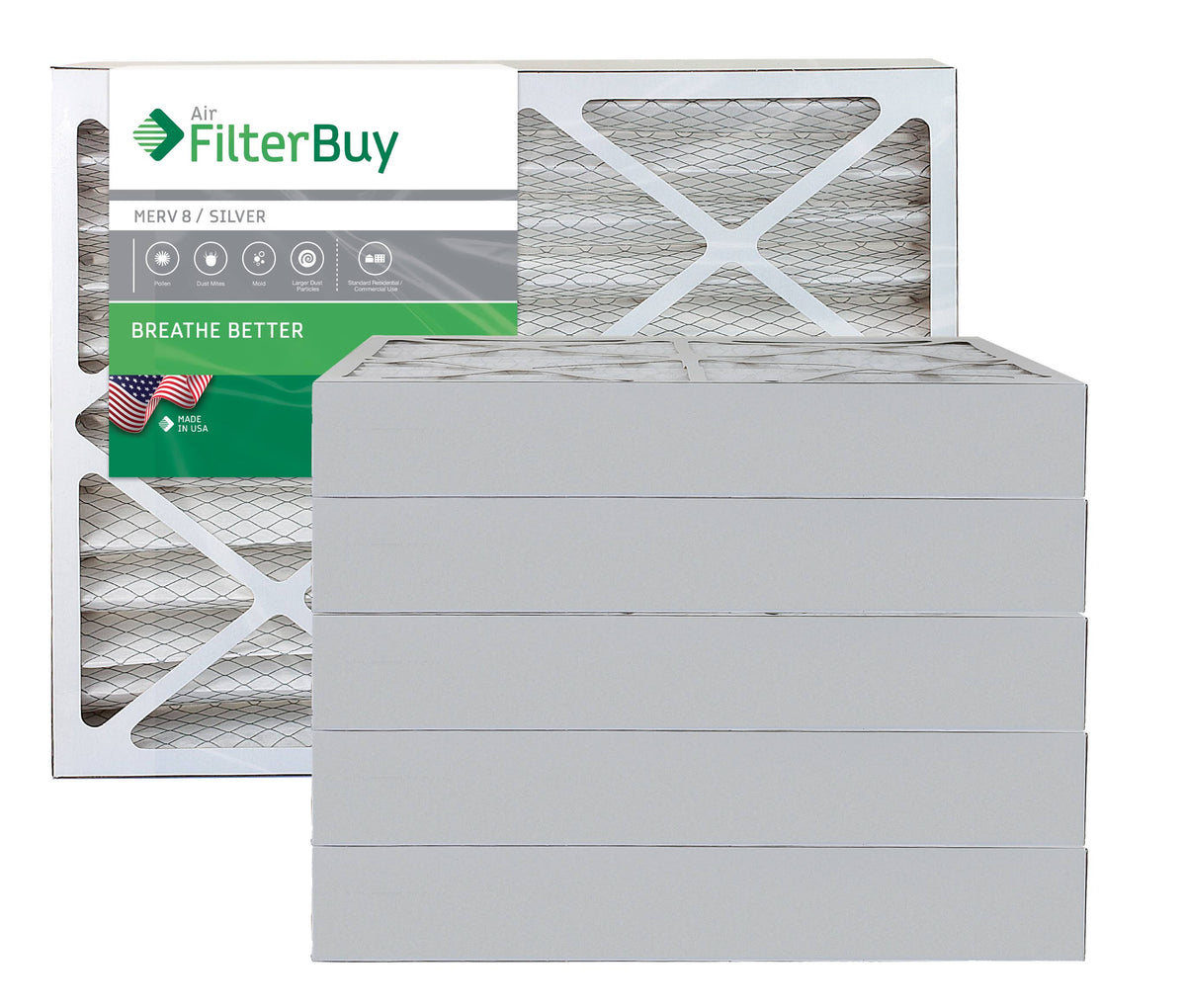 Silver MERV 8 28x30x4 Pleated AC Furnace Air Filter, Pack of 6 I3895