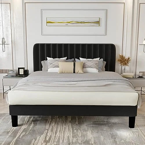Queen Size Platform Bed Frame with Headboard Grey E172