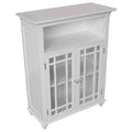 White Wood 2-Door Bathroom Floor Cabinet with Glass Paneled Doors H165524