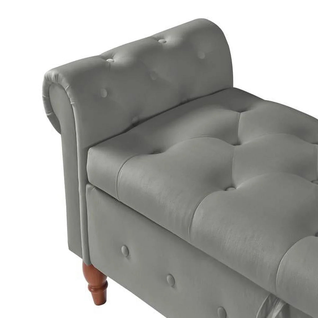 Grey Velvet Storage Bench with Solid Wood Legs W8539
