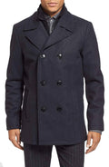 Blue Double Breasted Wool Blend Peacoat T1794