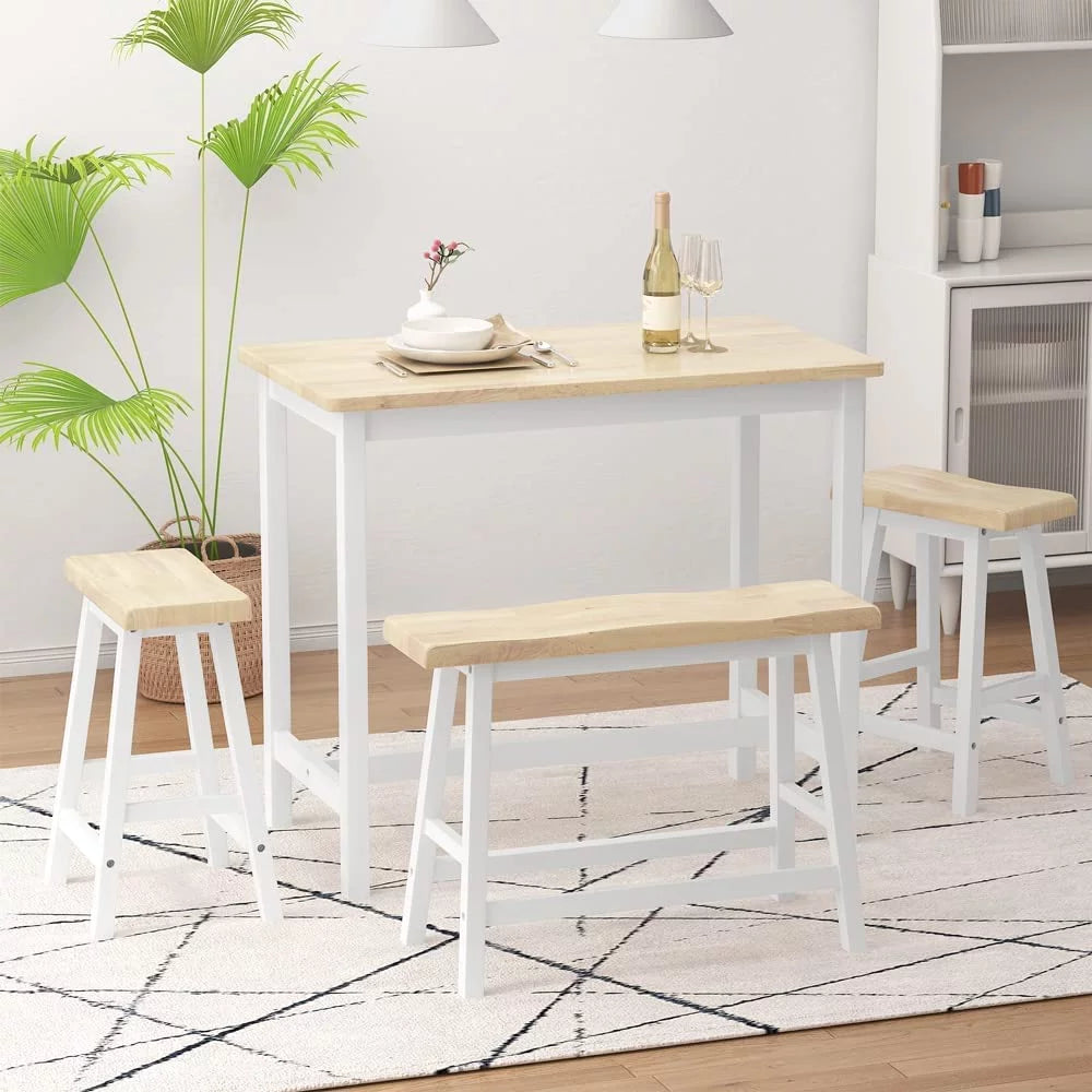 Rubber Wood 4-Person Bar Dining Table Set O31352