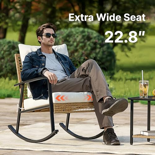 3 Piece Oversize Rattan Patio Rocking Chair Set with Coffee Table S54486