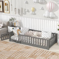 Twin Size Solid Wood Floor Platform Bed with Fence and Door X134
