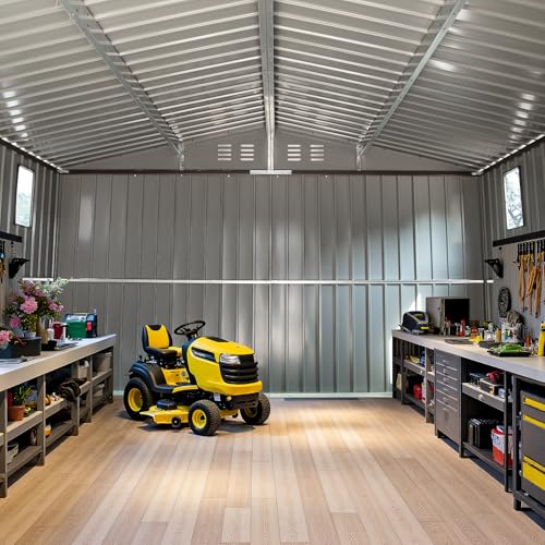 Light Gray Resin Outdoor Storage Shed with Floor & Window F64990