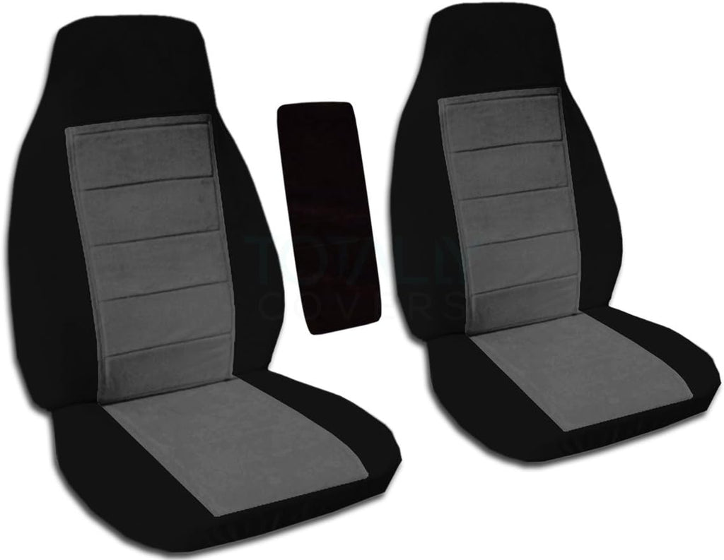 Black and Sand Two-Tone Truck Bucket Seat Covers with Center Armrest Cover H568001