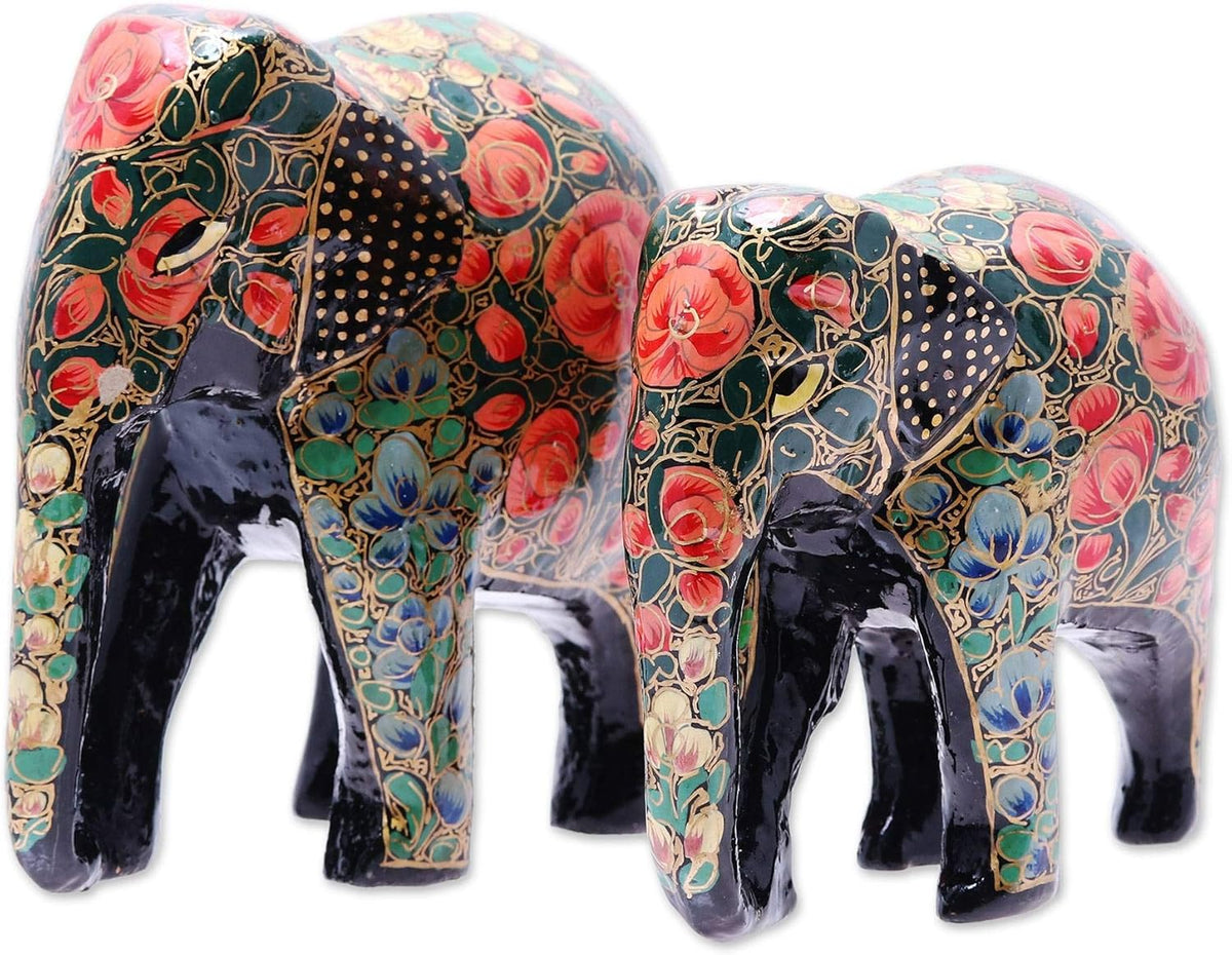 Multicolor Papier Mache and Wood Elephant Sculpture (Pair) Q10775
