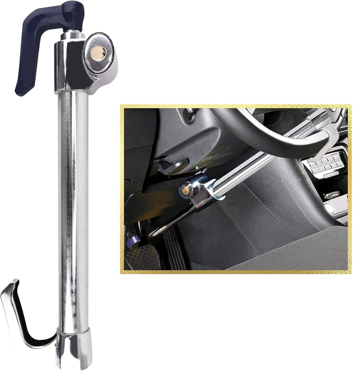 Universal Steering Wheel Brake Lock Retractable Double Hook Car Clutch Pedal Lock with 3 Keys F469379