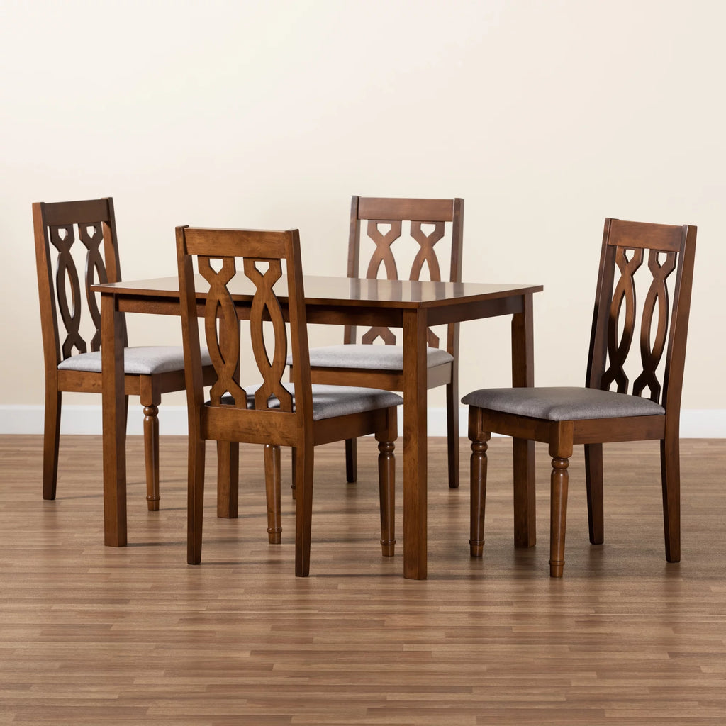 Grey Fabric Upholstered 5-Piece Wood Dining Set X103