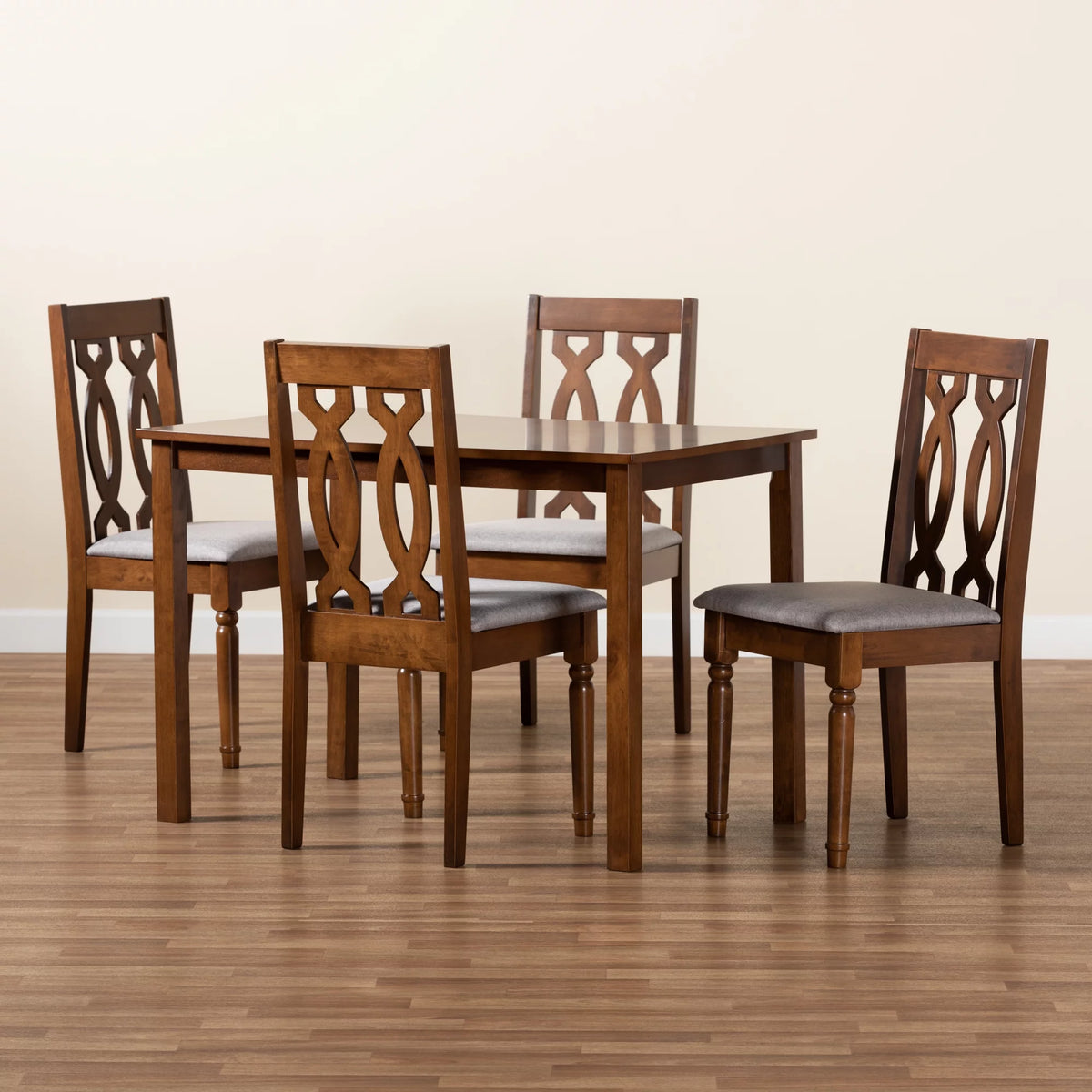 Grey Fabric Upholstered 5-Piece Wood Dining Set X103