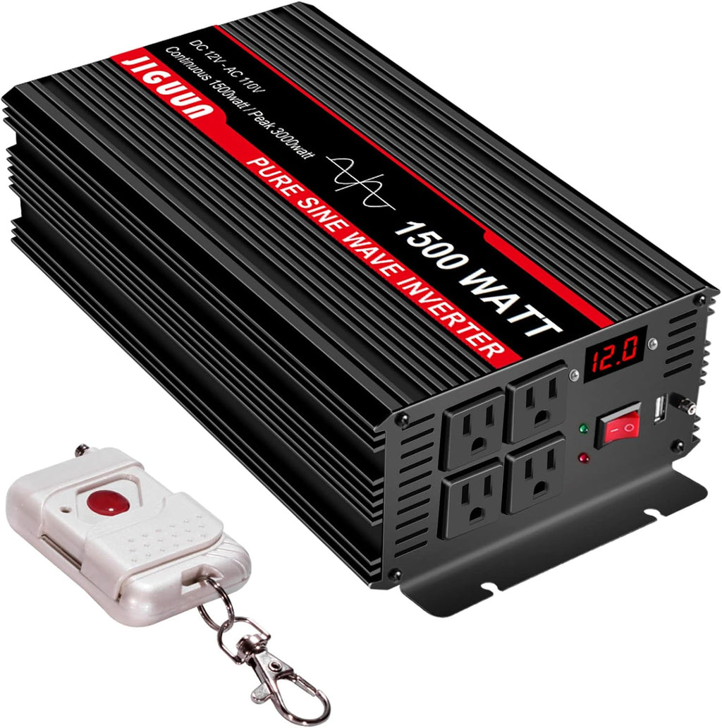 3000 Watt Pure Sine Wave Power Inverter 12V DC to 110V AC with 4 AC Outlets and USB Port O31206