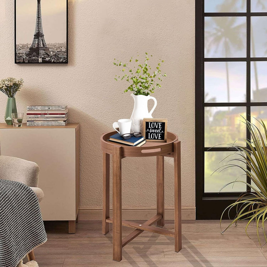 Round Wooden Side Tray Table 22" Tall M3889