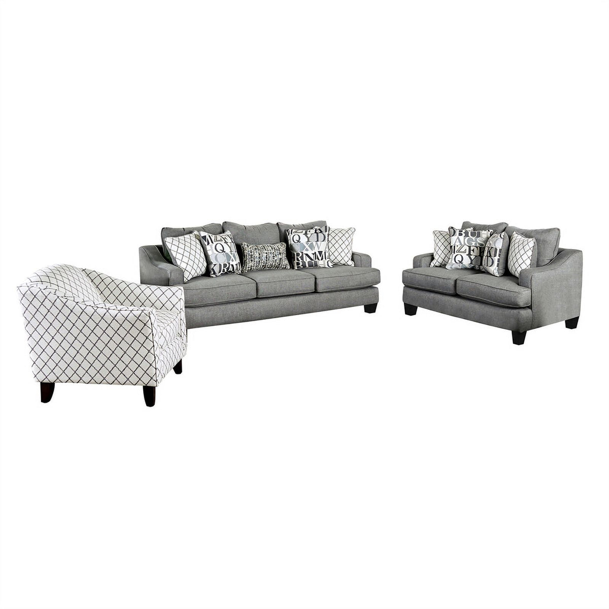 Bluish Gray Fabric 3-Piece Sofa Set N38213