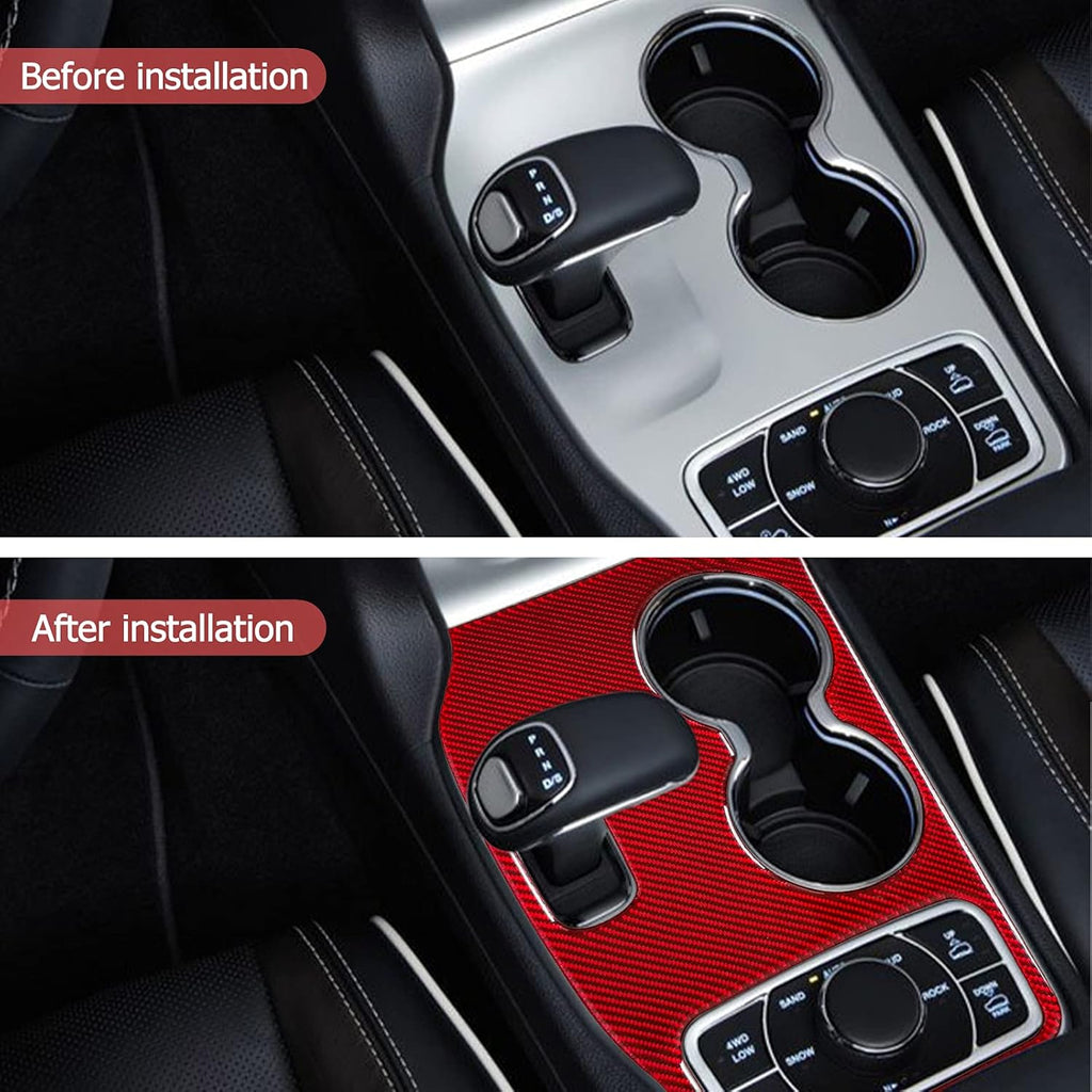 Red Carbon Fiber Gear Shift Box Water Cup Holder Panel Cover Sticker T42147
