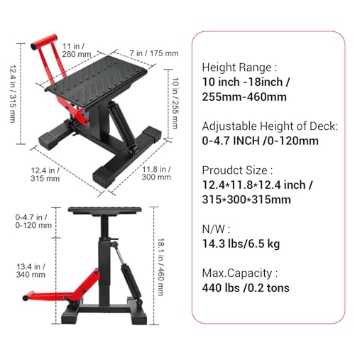 Hydraulic Motorcycle Lift Stand 440 Lbs Capacity Adjustable Height I515