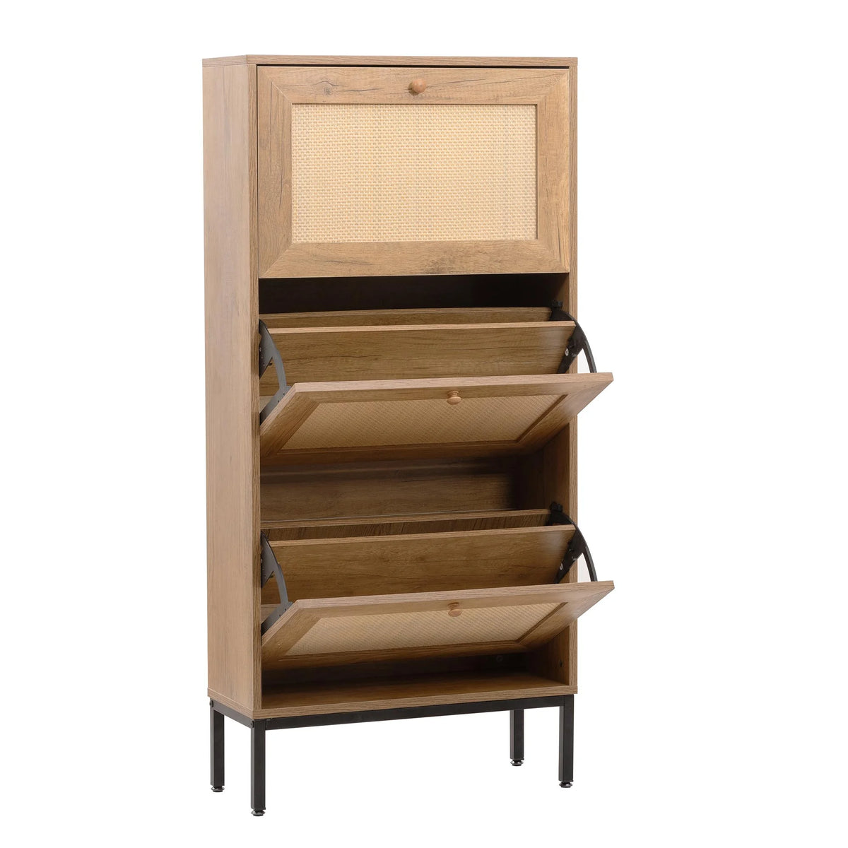 3 Flip Drawer Rattan Shoe Cabinet with Metal Legs R896