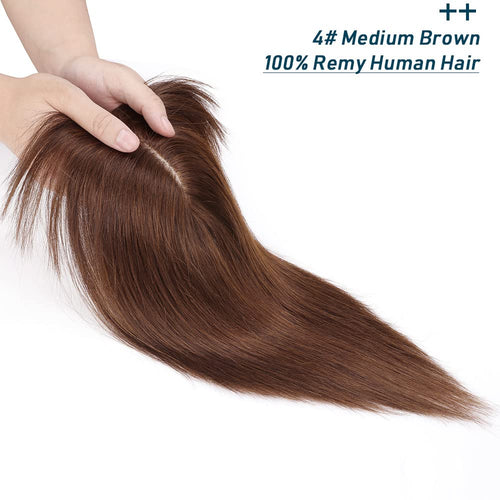 100% Real Human Hair Toppers with Bangs Silk Base 150% Density Clip in Topper 2.7”x5.1” Hair Pieces X66641