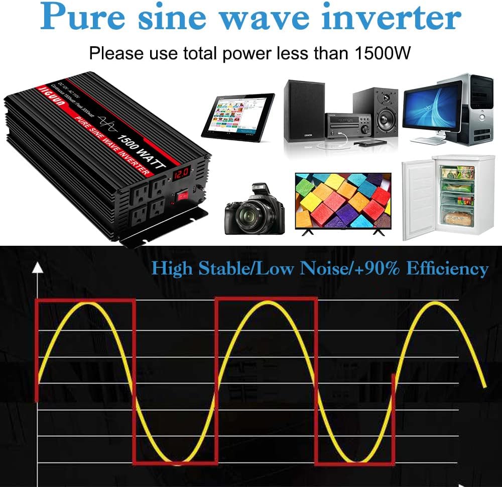 3000 Watt Pure Sine Wave Power Inverter 12V DC to 110V AC with 4 AC Outlets and USB Port O31206