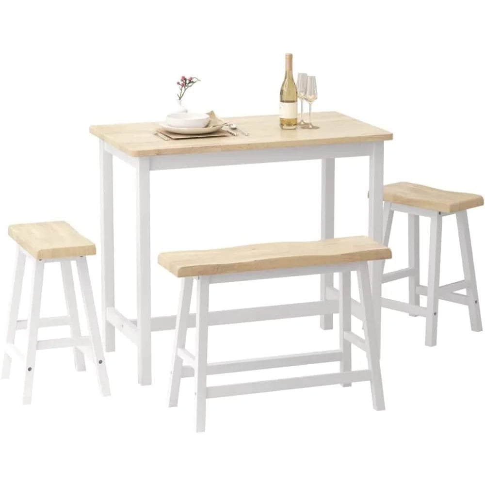 Rubber Wood 4-Person Bar Dining Table Set O31352