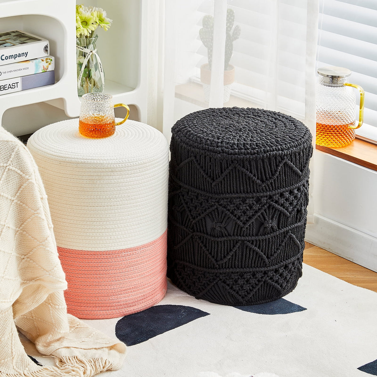 Hand Knitted Cotton Round Pouf Ottoman T6042