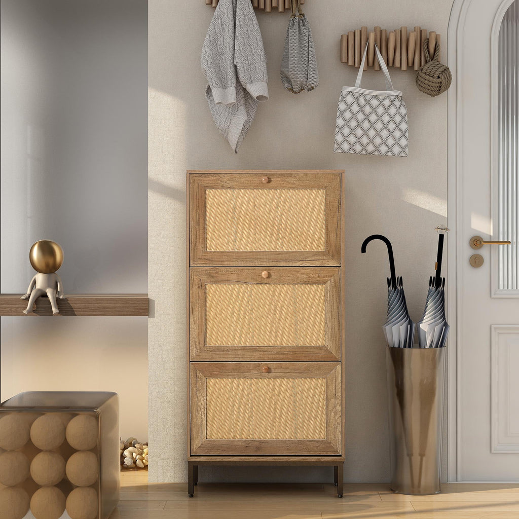 3 Flip Drawer Rattan Shoe Cabinet with Metal Legs R896