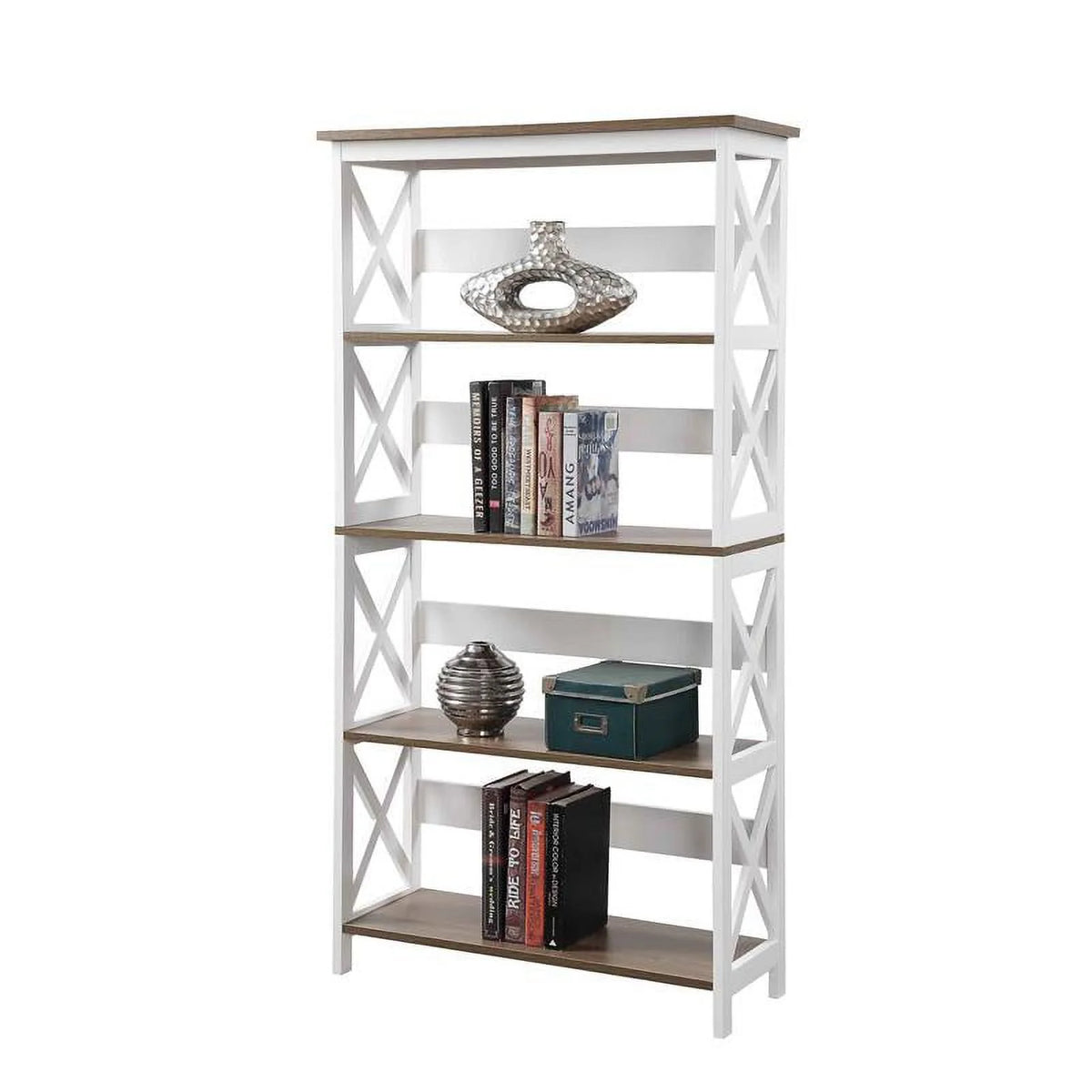 White 5 Tier Wood Bookcase Set of 2 X970