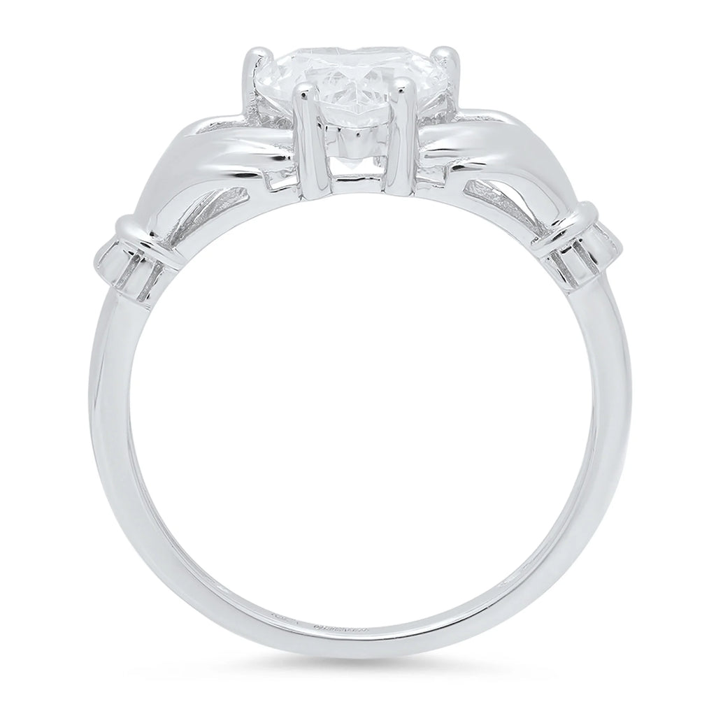 18K White Gold Solitaire Claddagh Ring R112