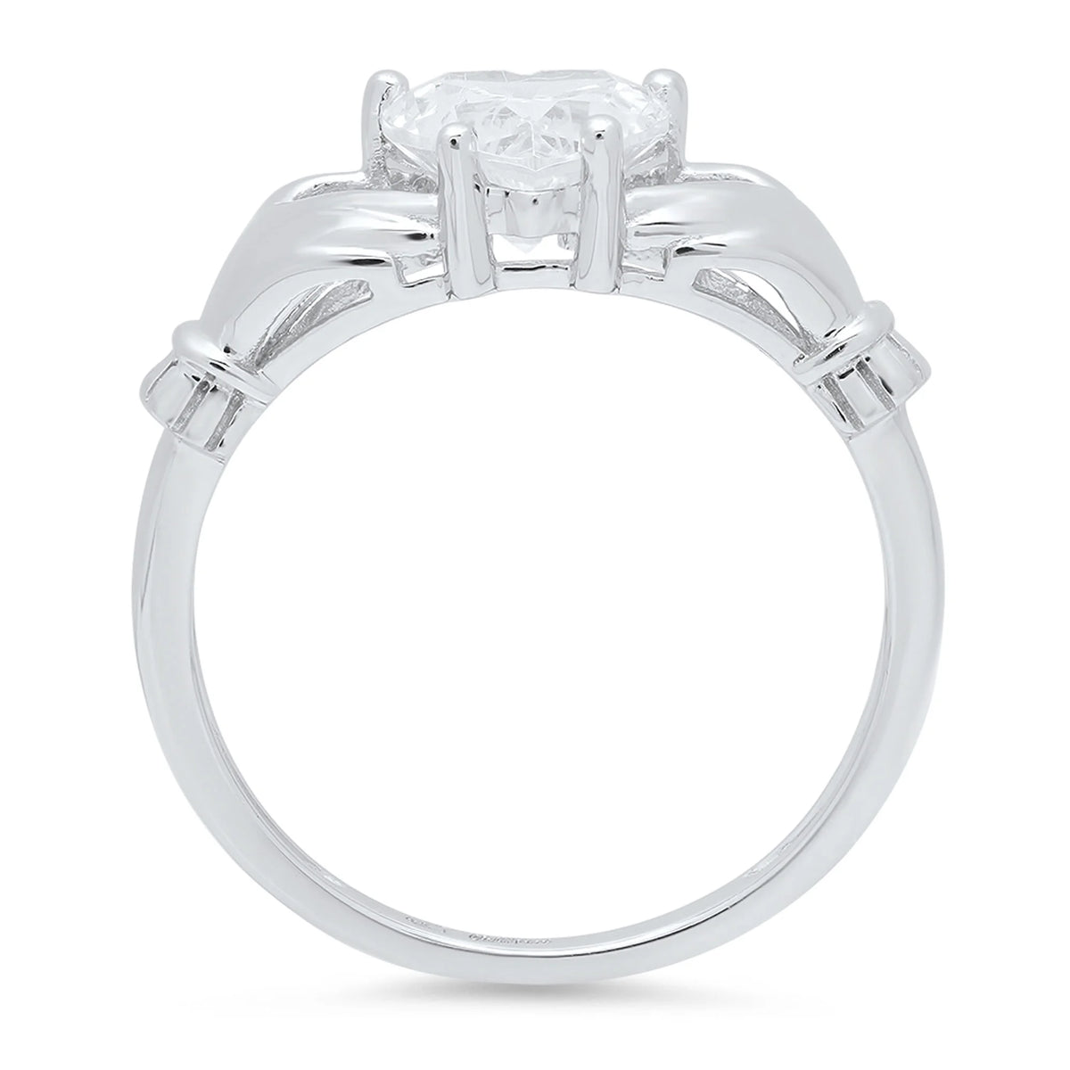18K White Gold Solitaire Claddagh Ring R112