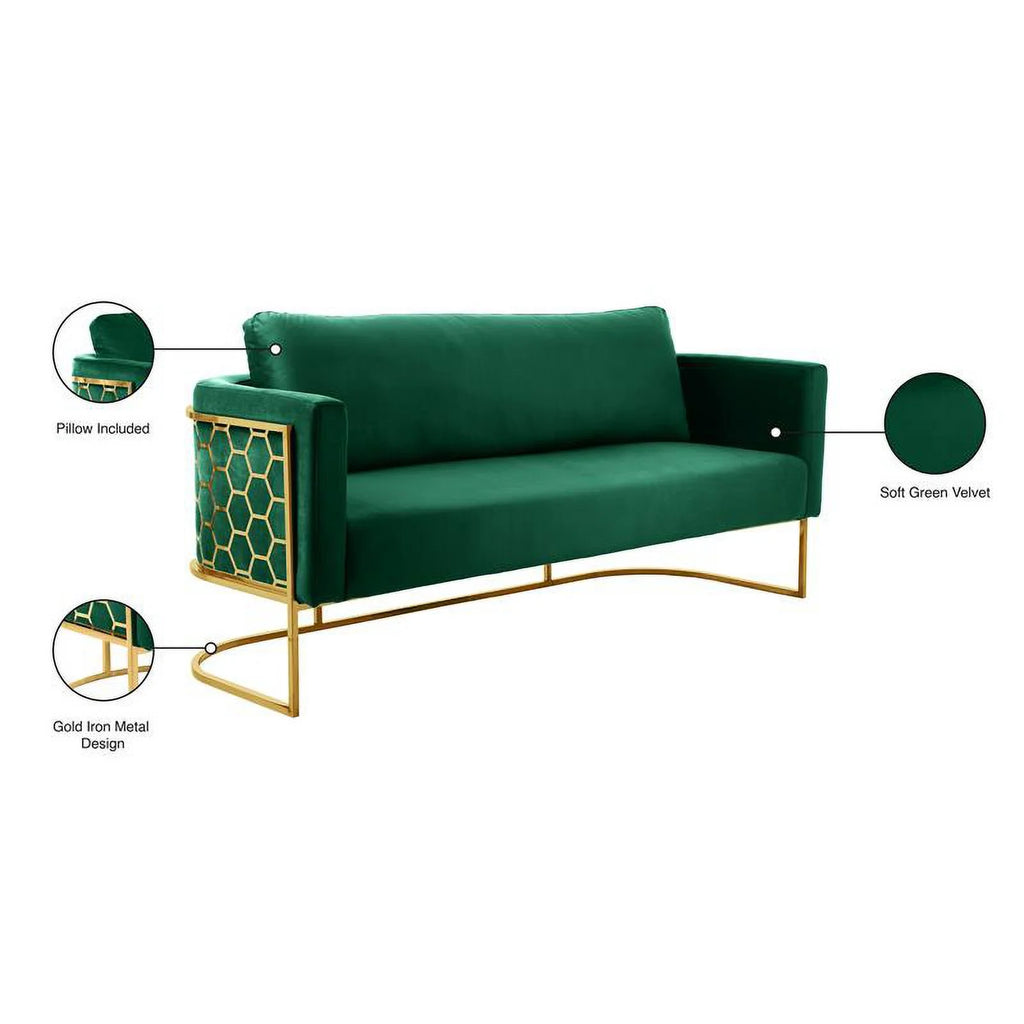 Green Velvet Sofa with Gold Metal Base R1964