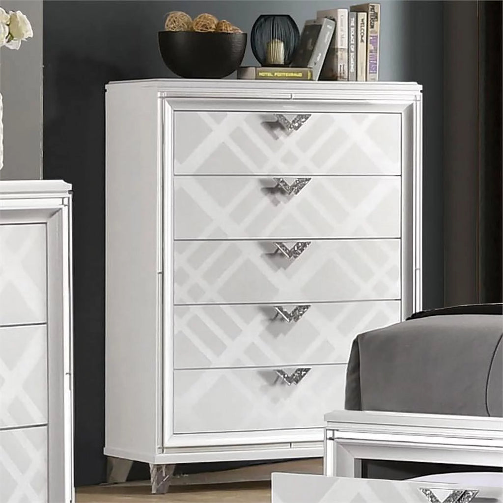 White Solid Wood 5-Drawer Chest Z847