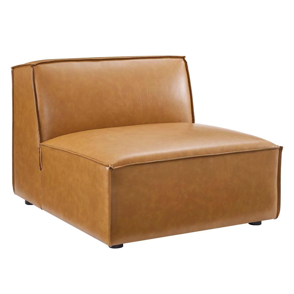 Tan Vegan Leather Sectional Sofa Armless Chair U774