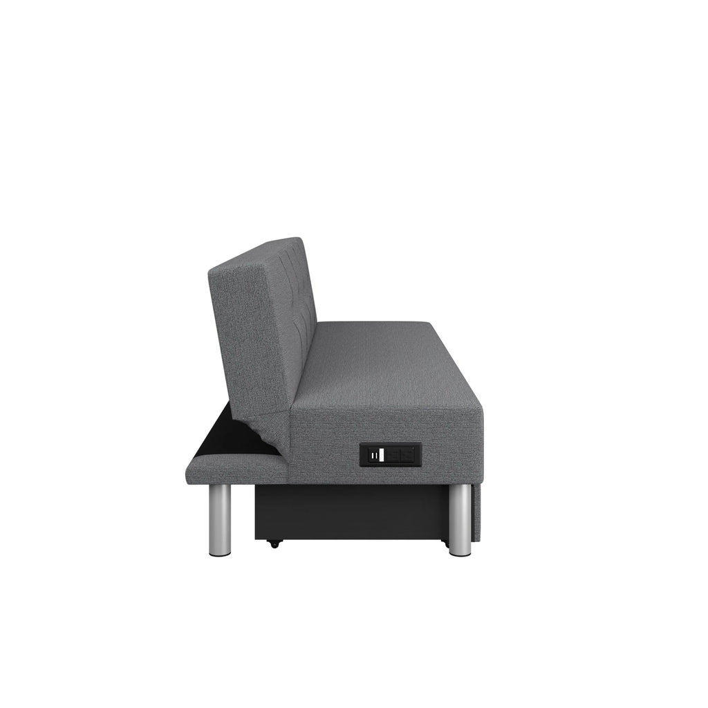 Gray Fabric Futon with Storage and Power E40535