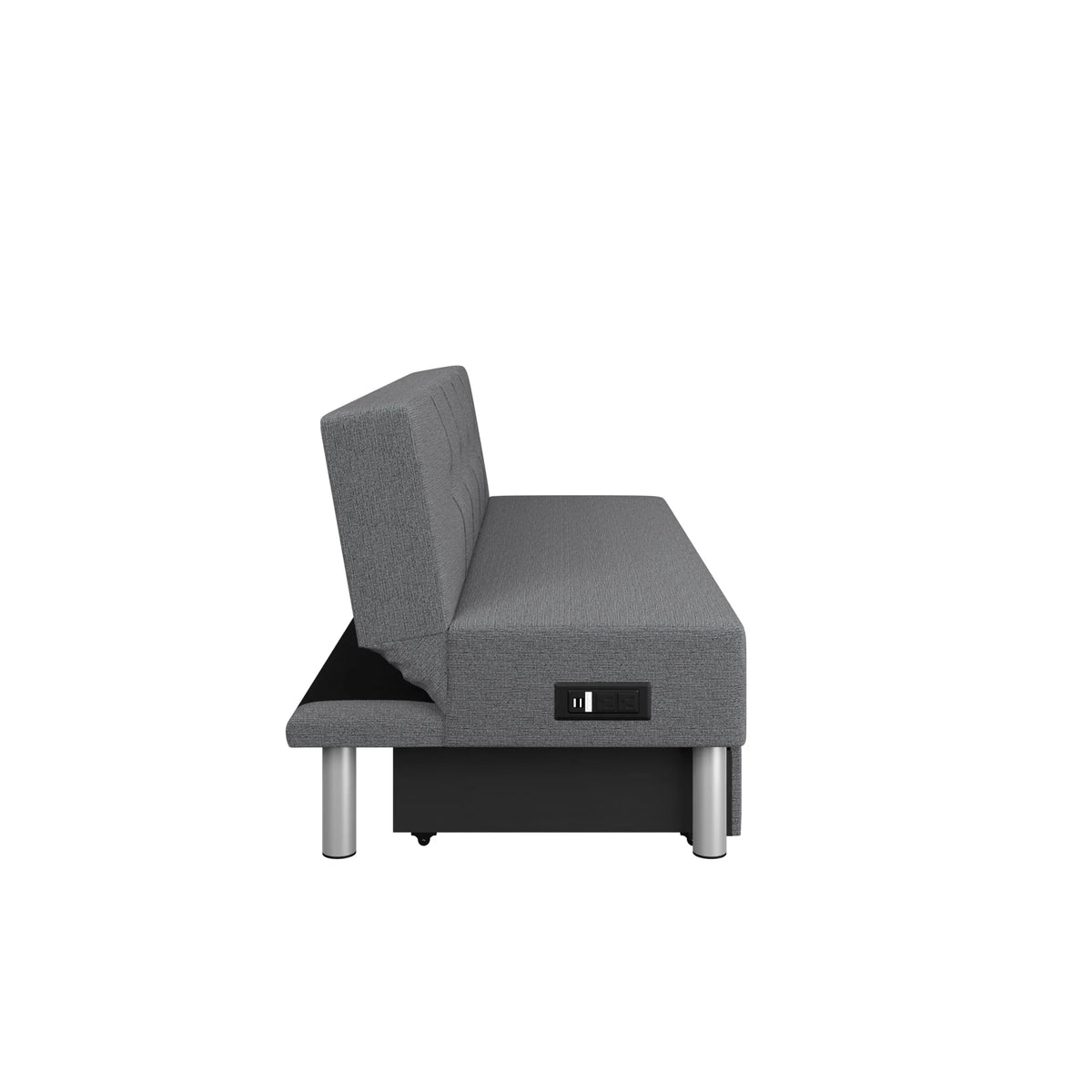Gray Fabric Futon with Storage and Power E40535