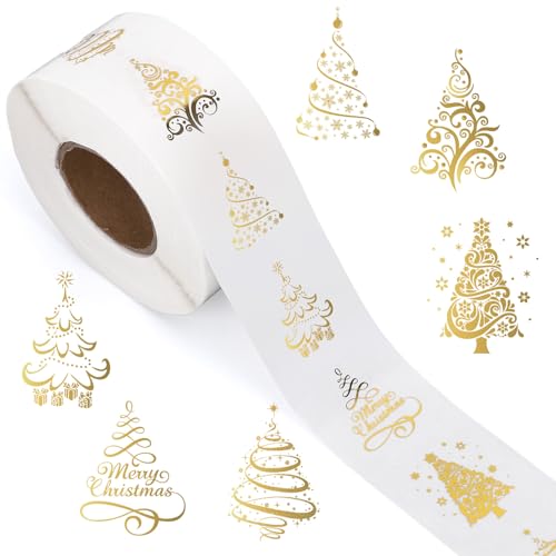 1000Pcs Clear Christmas Stickers Roll Gold Foil Self-Adhesive Label Decals G972037
