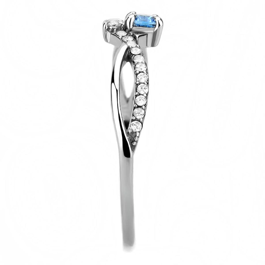 Stainless Steel Pave Engagement Ring with Sea Blue - Size 5 I8734