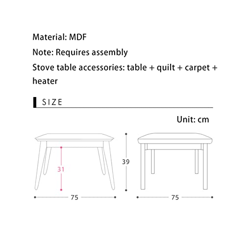 Grey 105 * 75 * 38cm Kotatsu Heater Table Set B297160