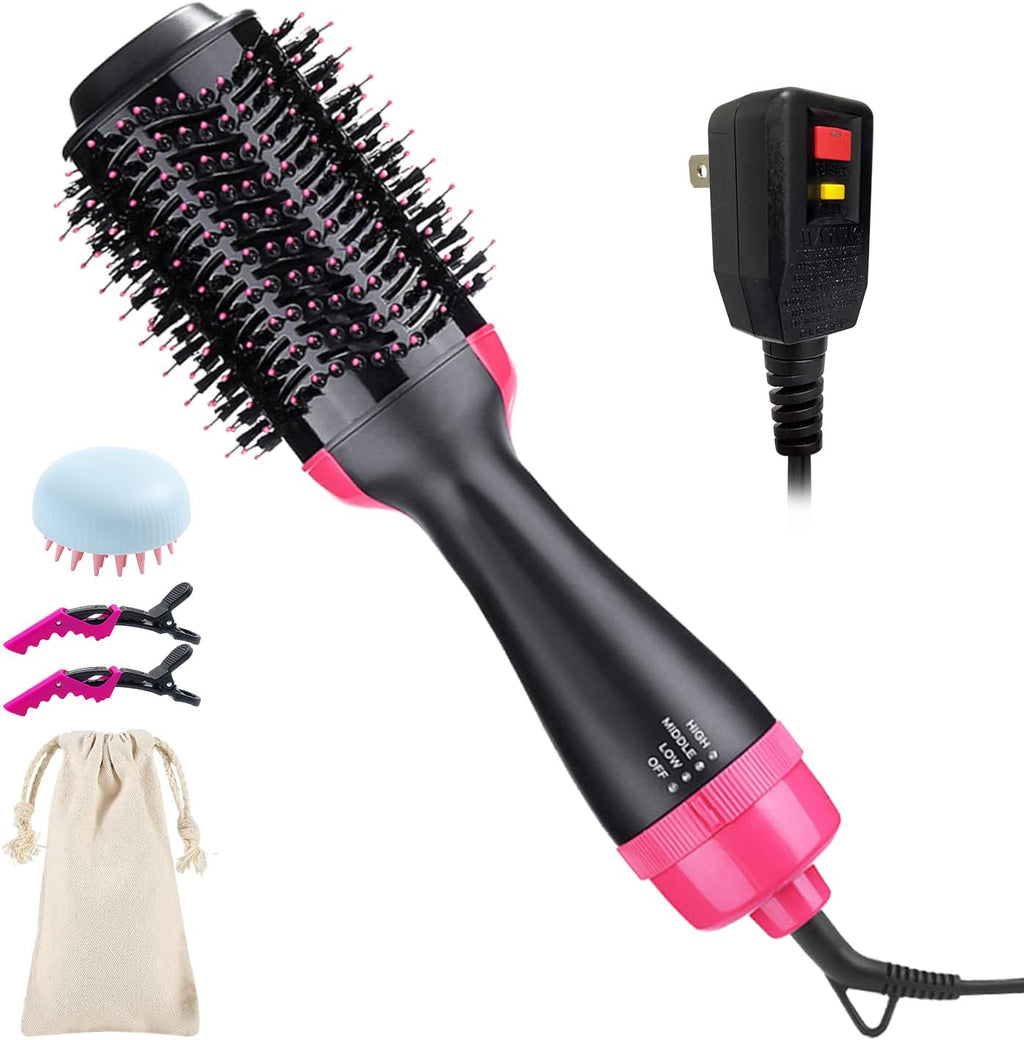 4 in 1 Negative Ion Hot Air Hair Dryer Brush with Hair Clips Massage Comb and Storage Bag K650093