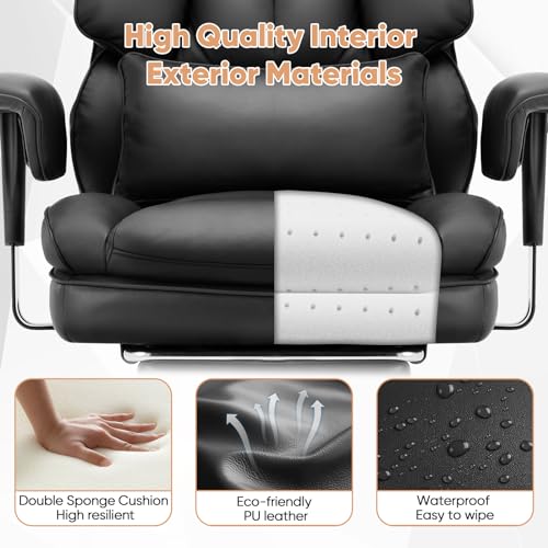 Black PU Leather High Back Desk Chair with Footrest I728174