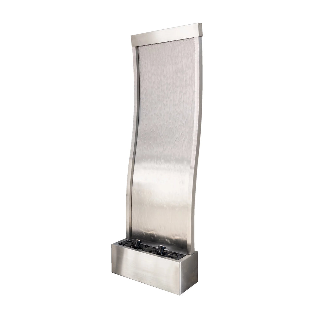 72" Steel Glass Mirror Fountain with Pump LED Lights and Rocks D280463