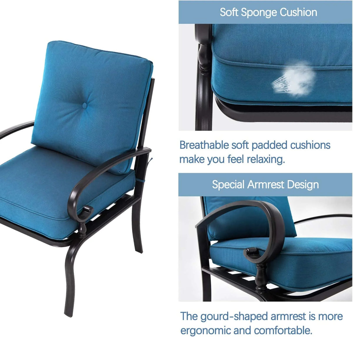 4-Piece Outdoor Furniture Conversation Set with Peacock Blue Cushions Q53515