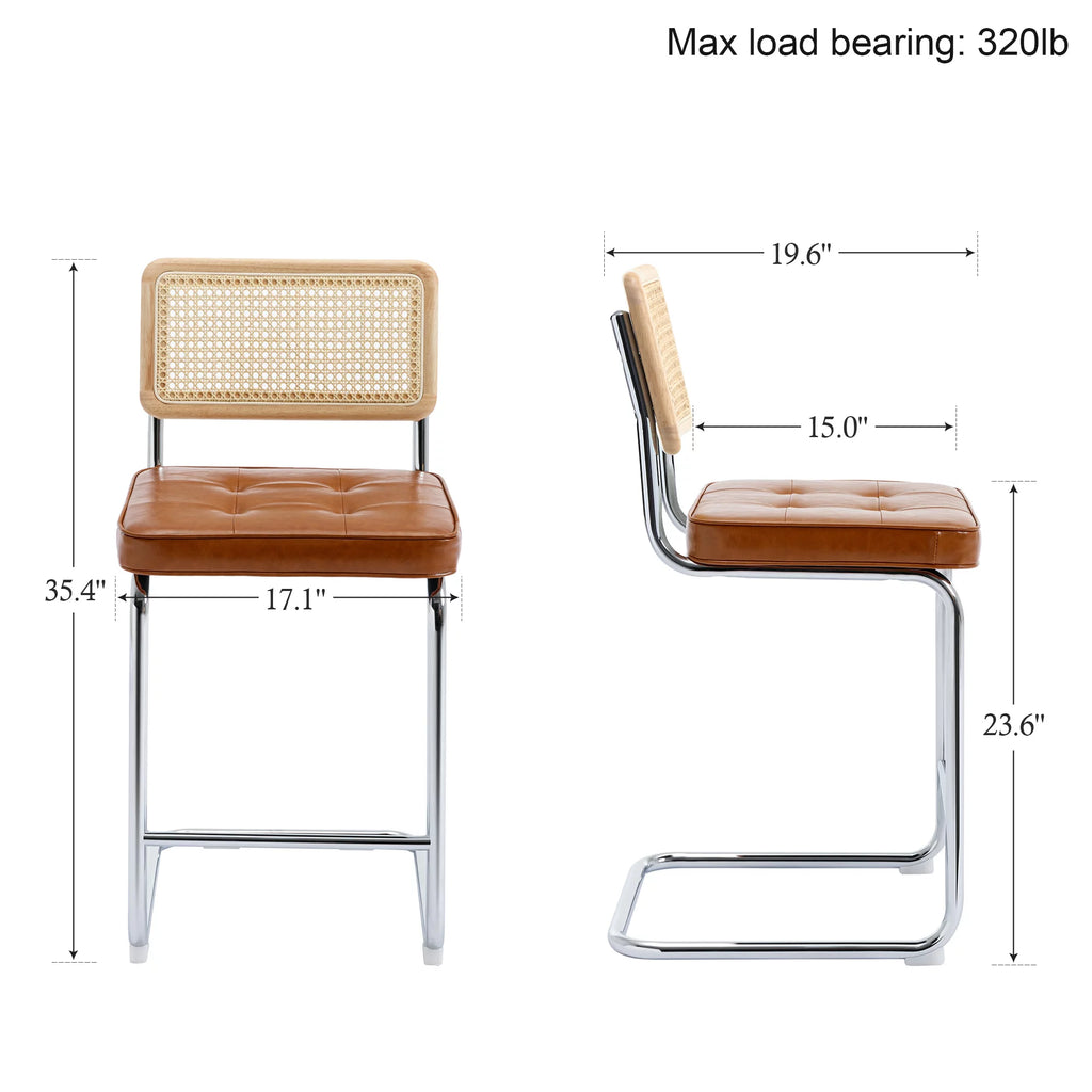 23.6 Inch Rattan Upholstered Bar Stools Set of 2 W2810