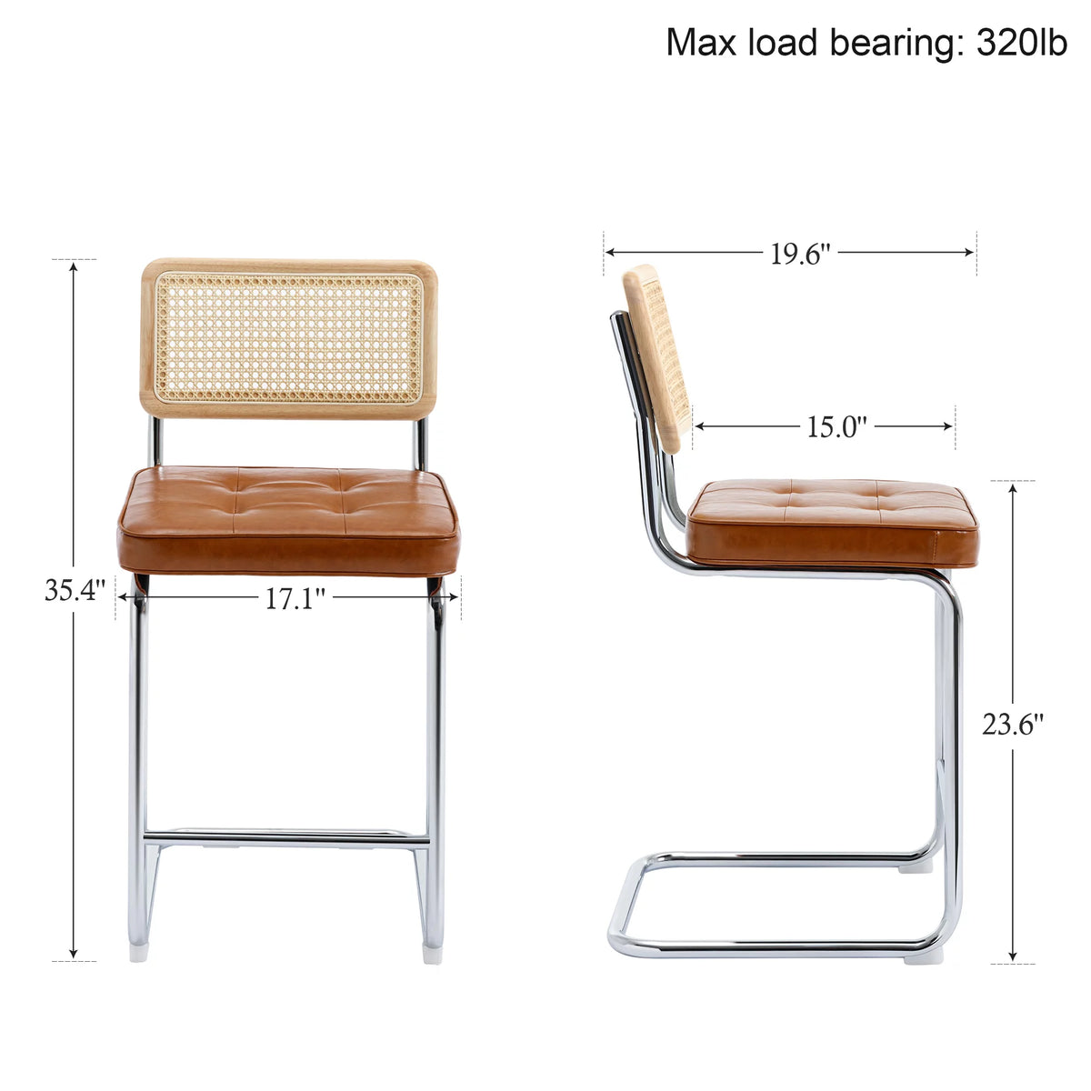 23.6 Inch Rattan Upholstered Bar Stools Set of 2 W2810