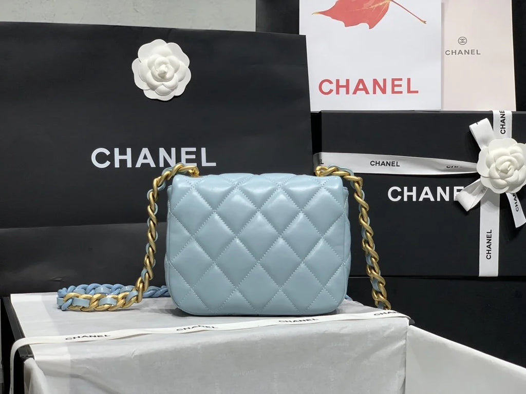 Mini Flap Bag Gold-Tone Metal Blue Bag L921