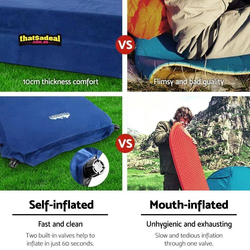Self Inflating Camping Sleeping Mat Double Navy 10cm Thick B35827