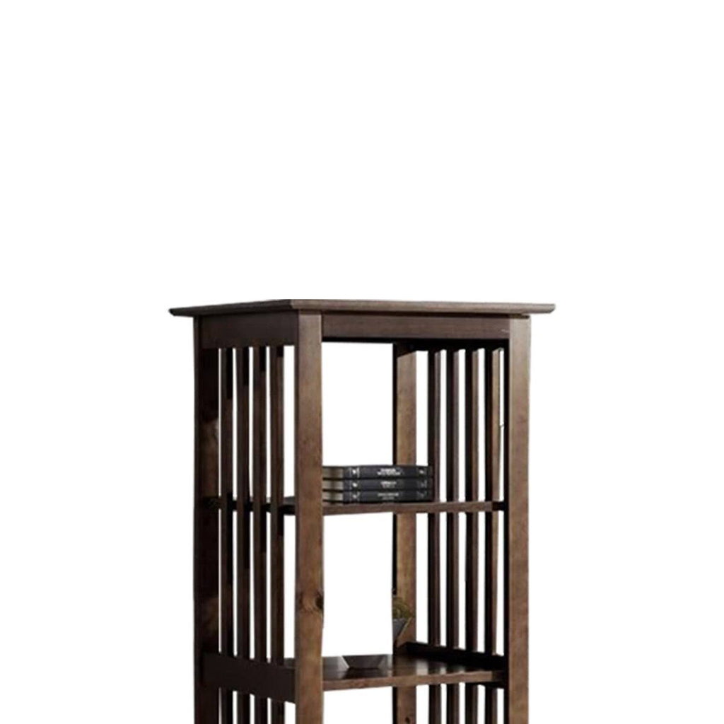 4 Tier Wooden Frame Bookcase with Slatted Side Panels, Brown L839136