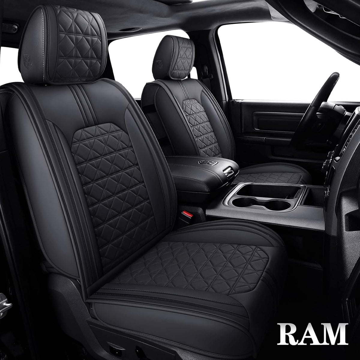 Waterproof Leather Seat Covers 5 PCS Full Set Black Blue C2615