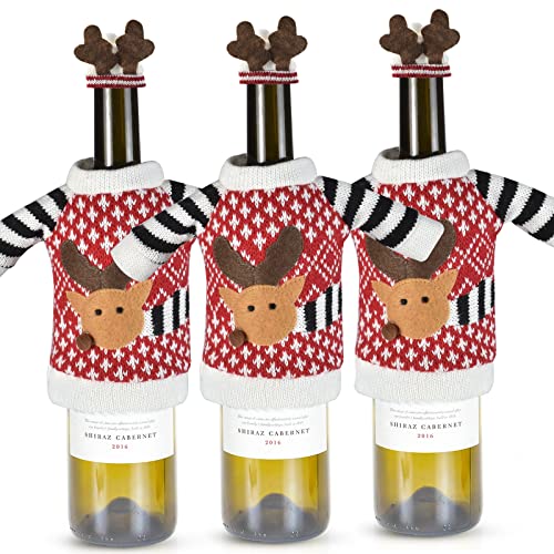 3Pack Christmas Wine Bottle Covers Reindeer Red C204